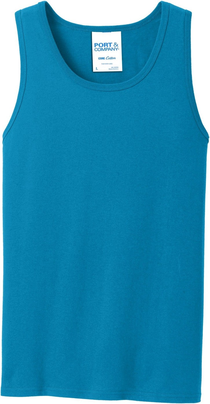 Front View of Neon Blue Port & Co Core Cotton Tank Top. PC54TT