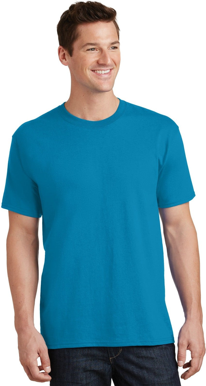 Front View of Neon Blue Port & Co Tall Core Cotton Tee PC54T