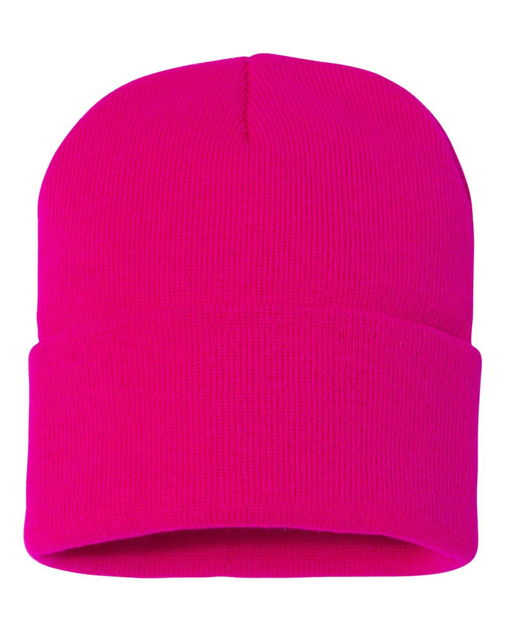Front View of Neon Fuchsia 12&quot; Solid Cuffed Beanie - SP12