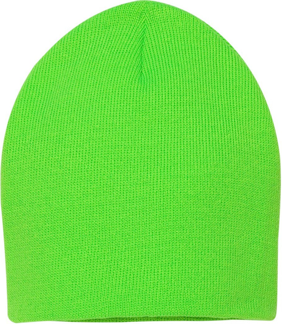 Front View of Neon Green 8" Beanie - SP08