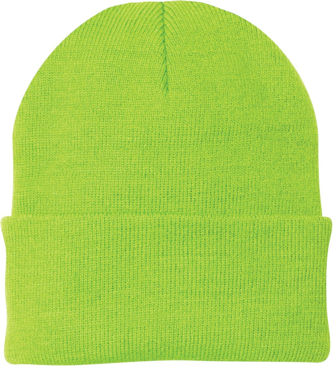 Front View of Neon Green Port Authority Knit Cap. CP90