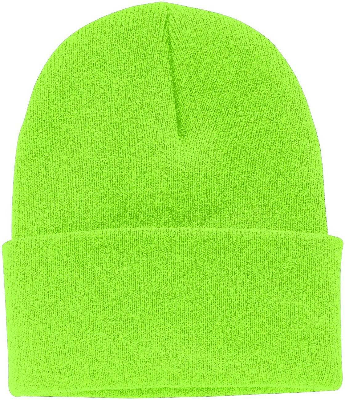 Front View of Neon Green Port Authority Knit Cap. CP90
