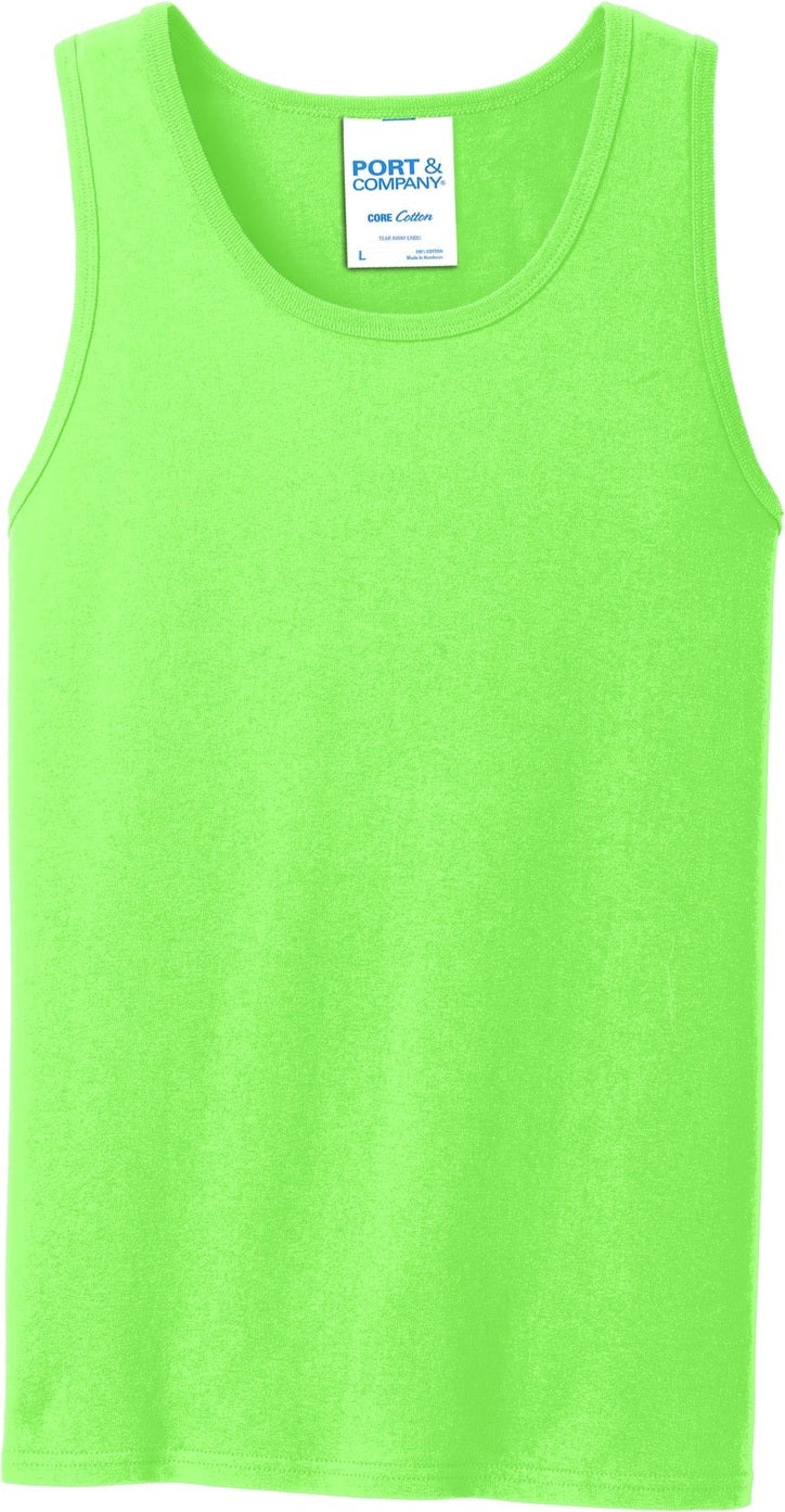 Front View of Neon Green Port & Co Core Cotton Tank Top. PC54TT
