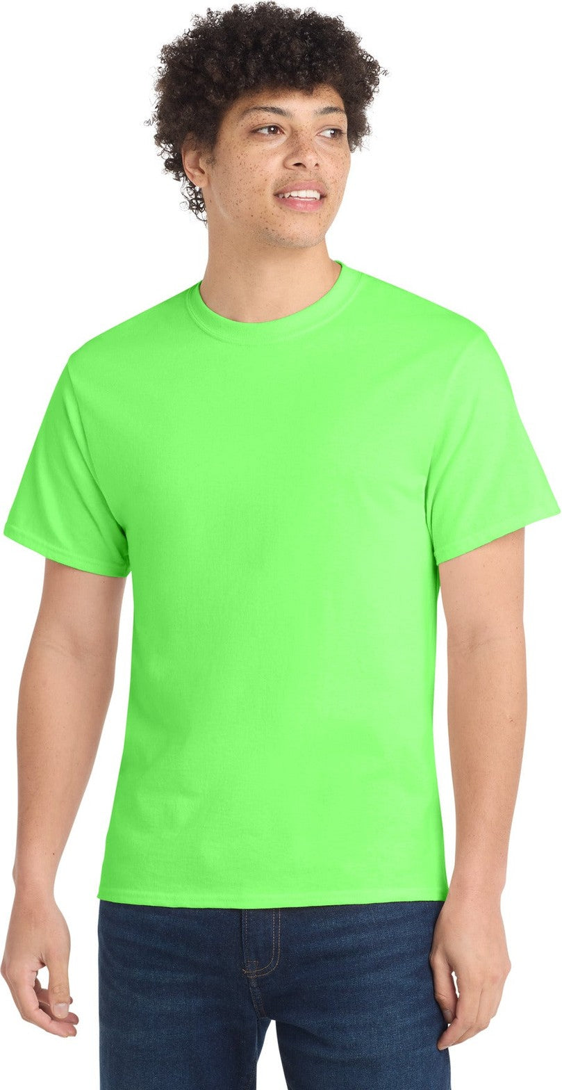 Front View of Neon Green Port & Co Core Cotton Tee. PC54