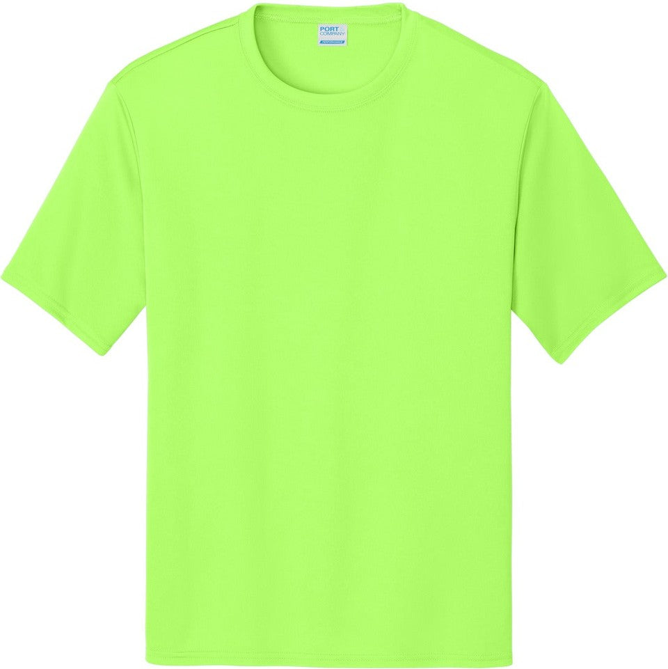 Front View of Neon Green Port & Co Performance Tee. PC380