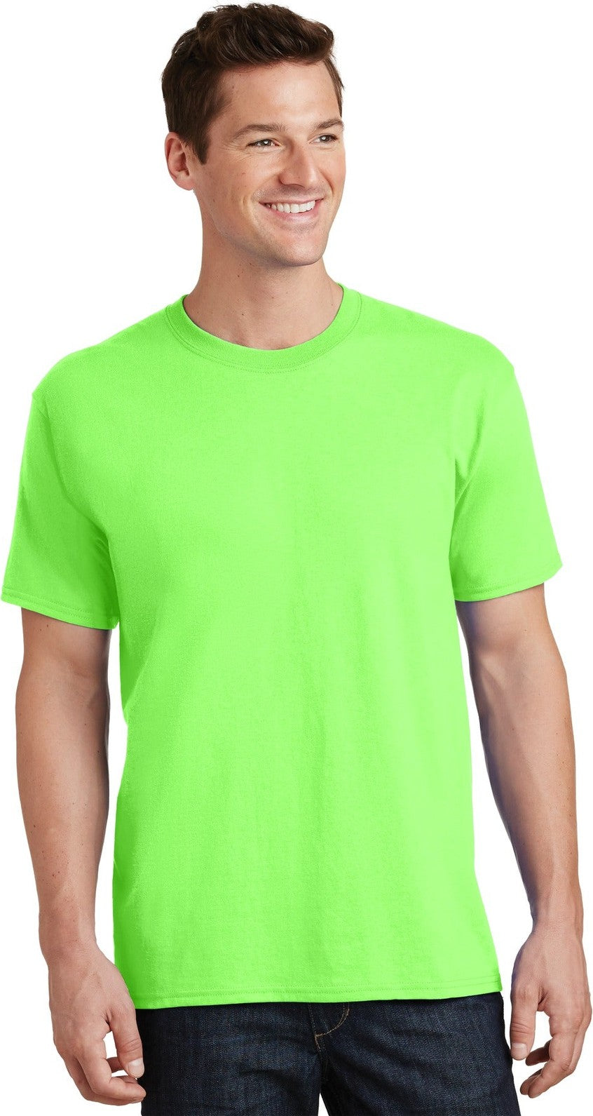 Front View of Neon Green Port & Co Tall Core Cotton Tee PC54T