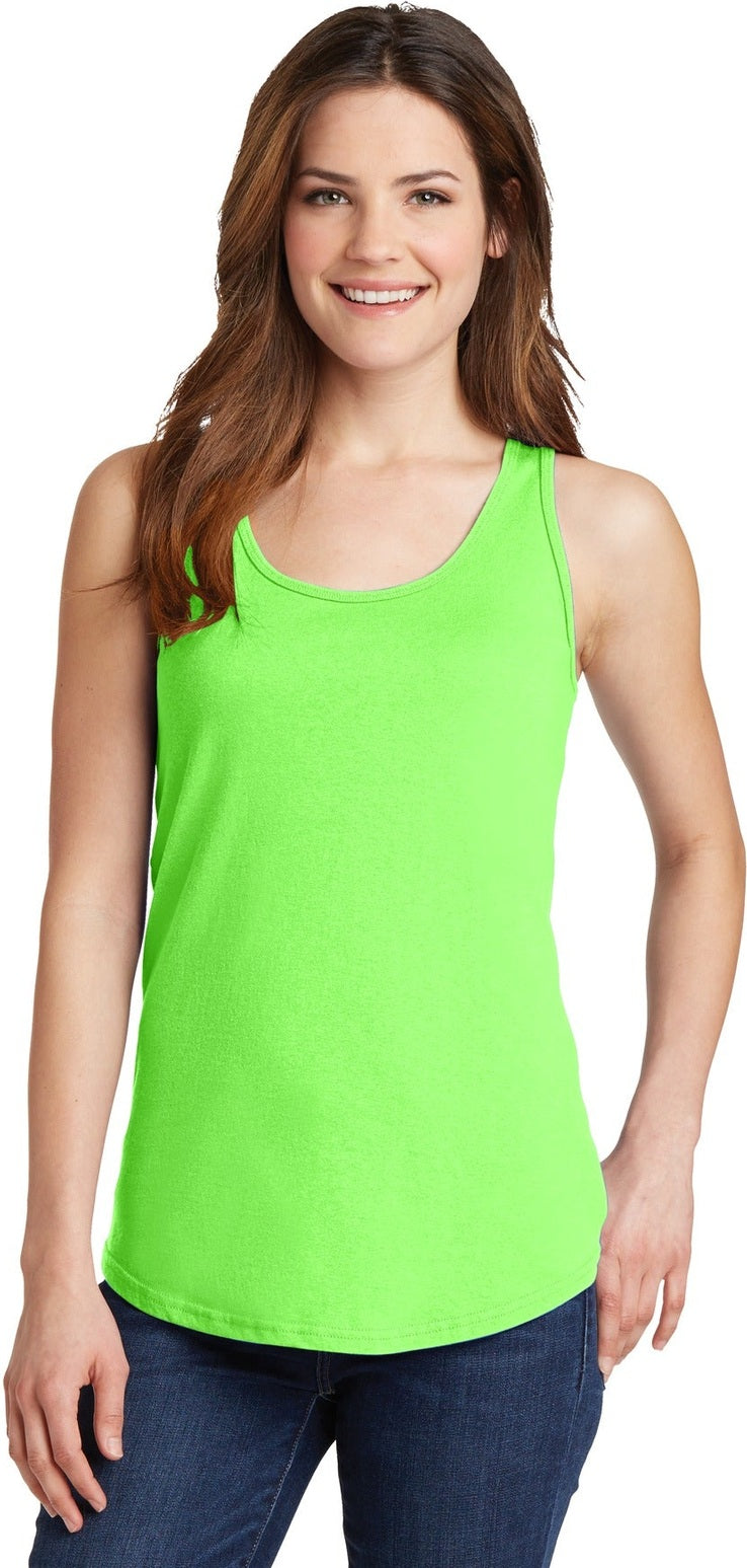 Front View of Neon Green Port & Co Women's Core Cotton Tank Top. LPC54TT