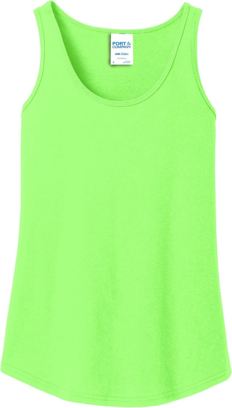 Front View of Neon Green Port & Co Women's Core Cotton Tank Top. LPC54TT