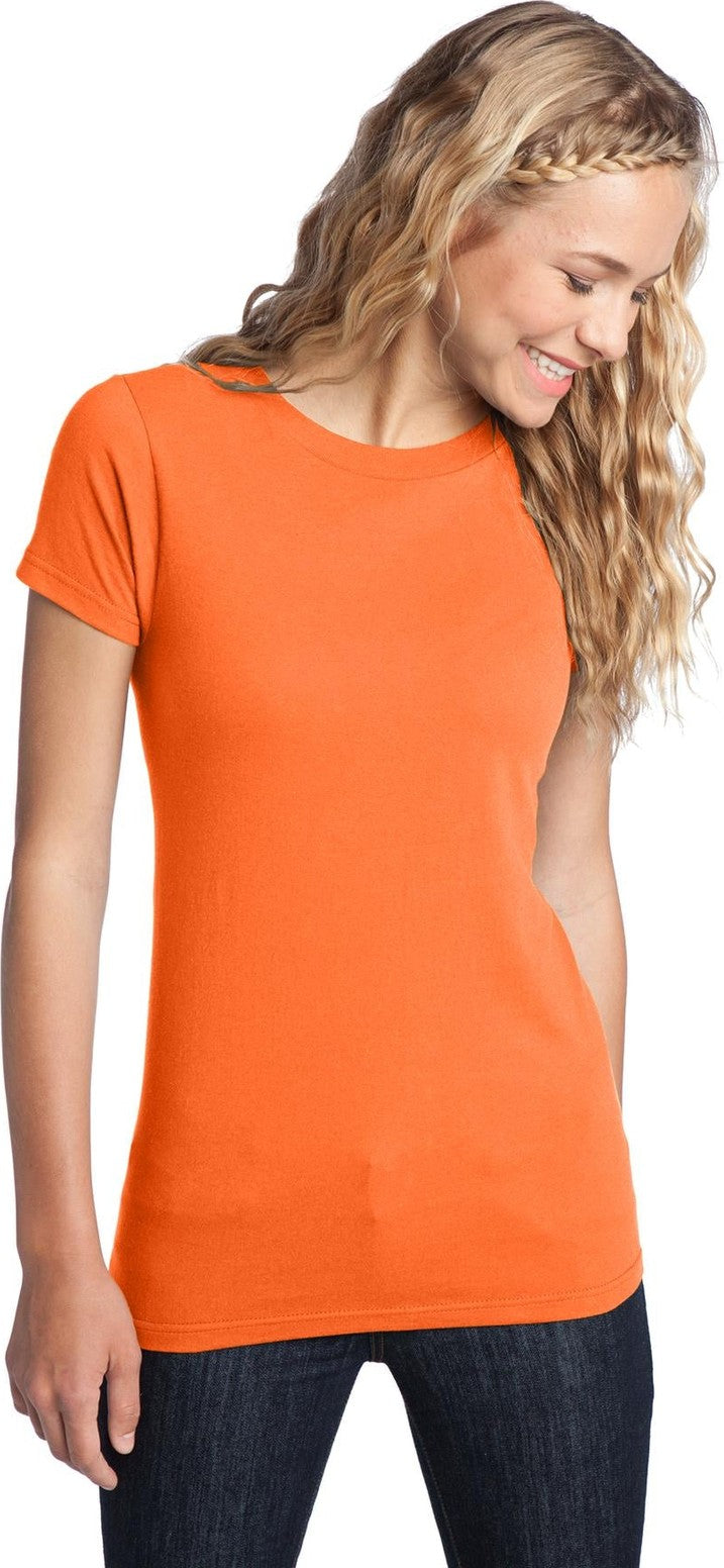 Front View of Neon Orange District Women's Fitted The Concert Tee DT5001