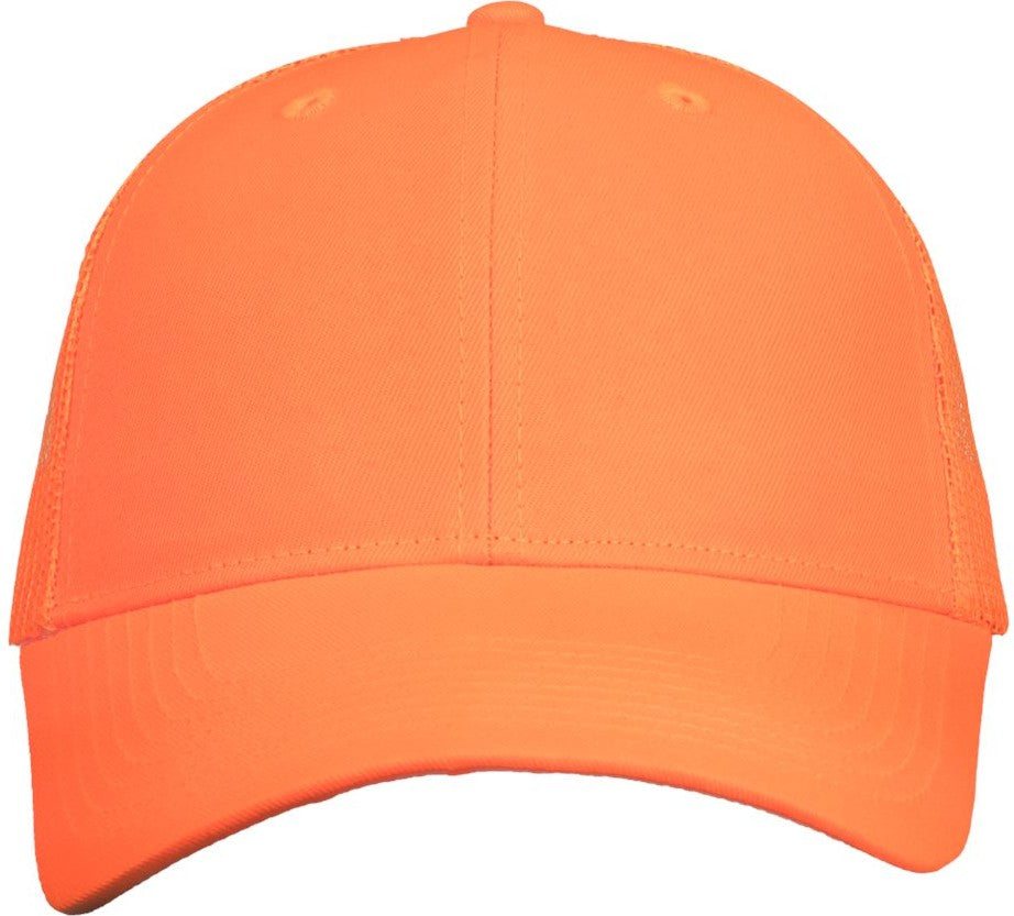 Front View of Neon Orange Mesh-Back Twill Trucker Cap - VC400