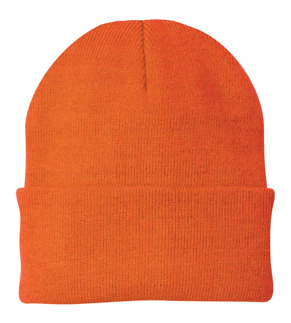 Front View of Neon Orange Port Authority Knit Cap. CP90