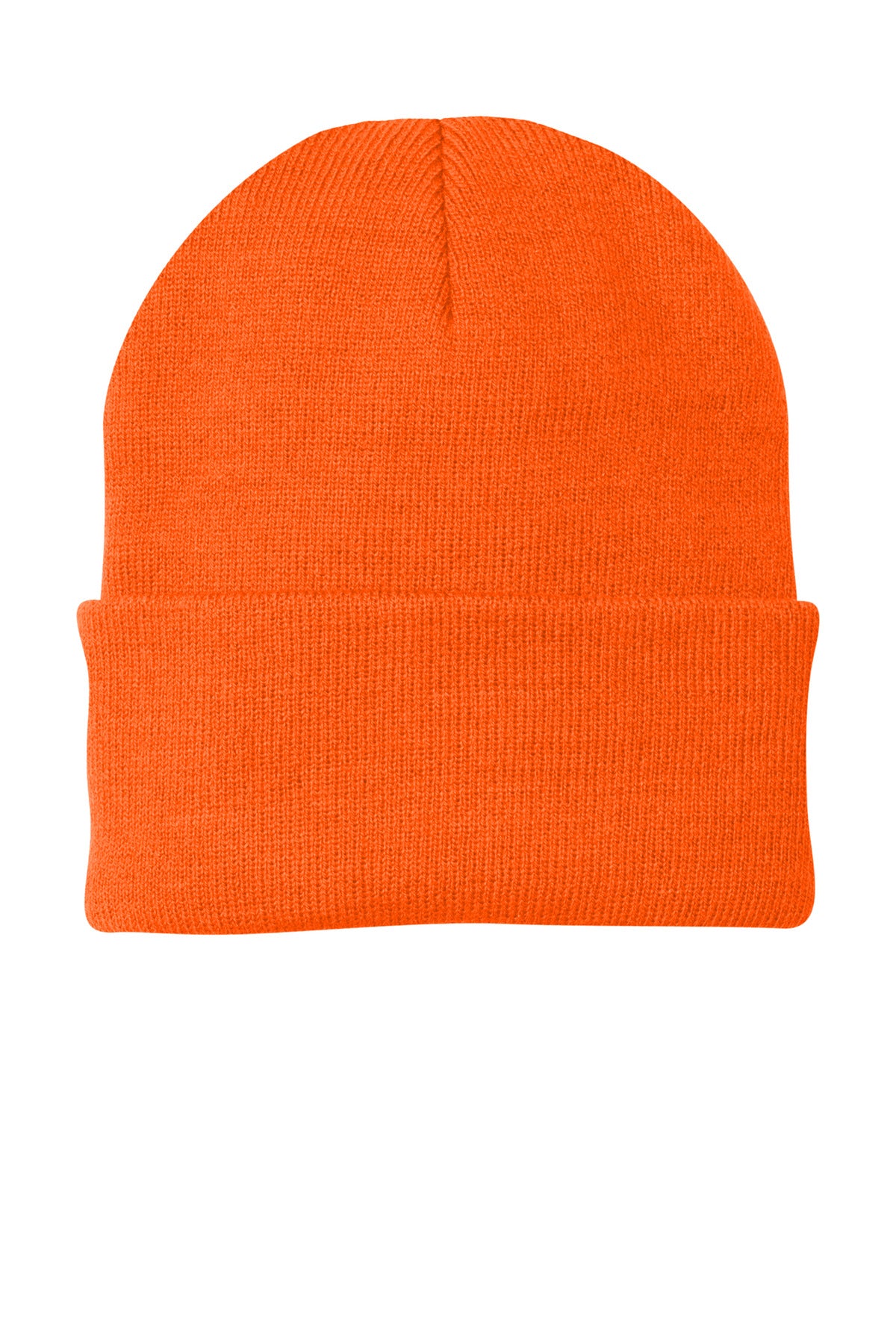 Front View of Neon Orange Port Authority Knit Cap. CP90