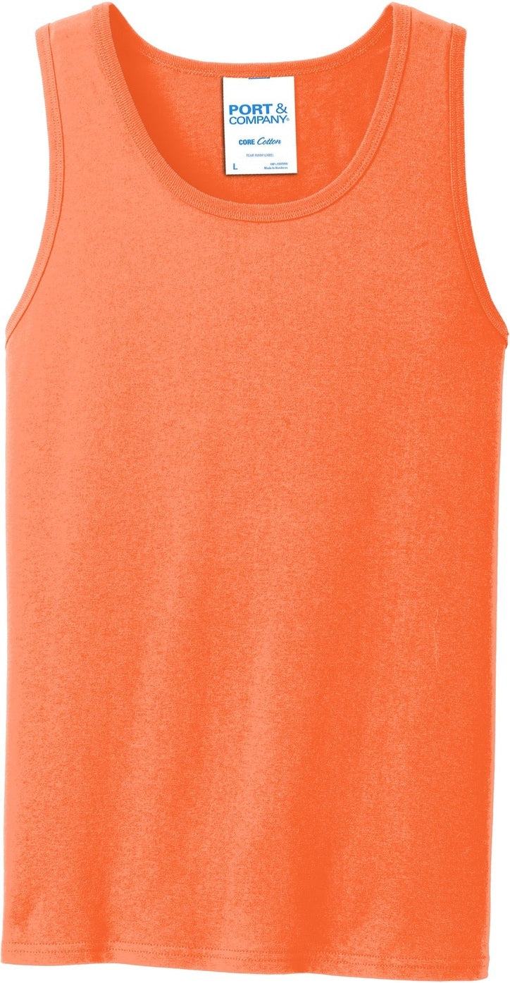 Front View of Neon Orange Port & Co Core Cotton Tank Top. PC54TT