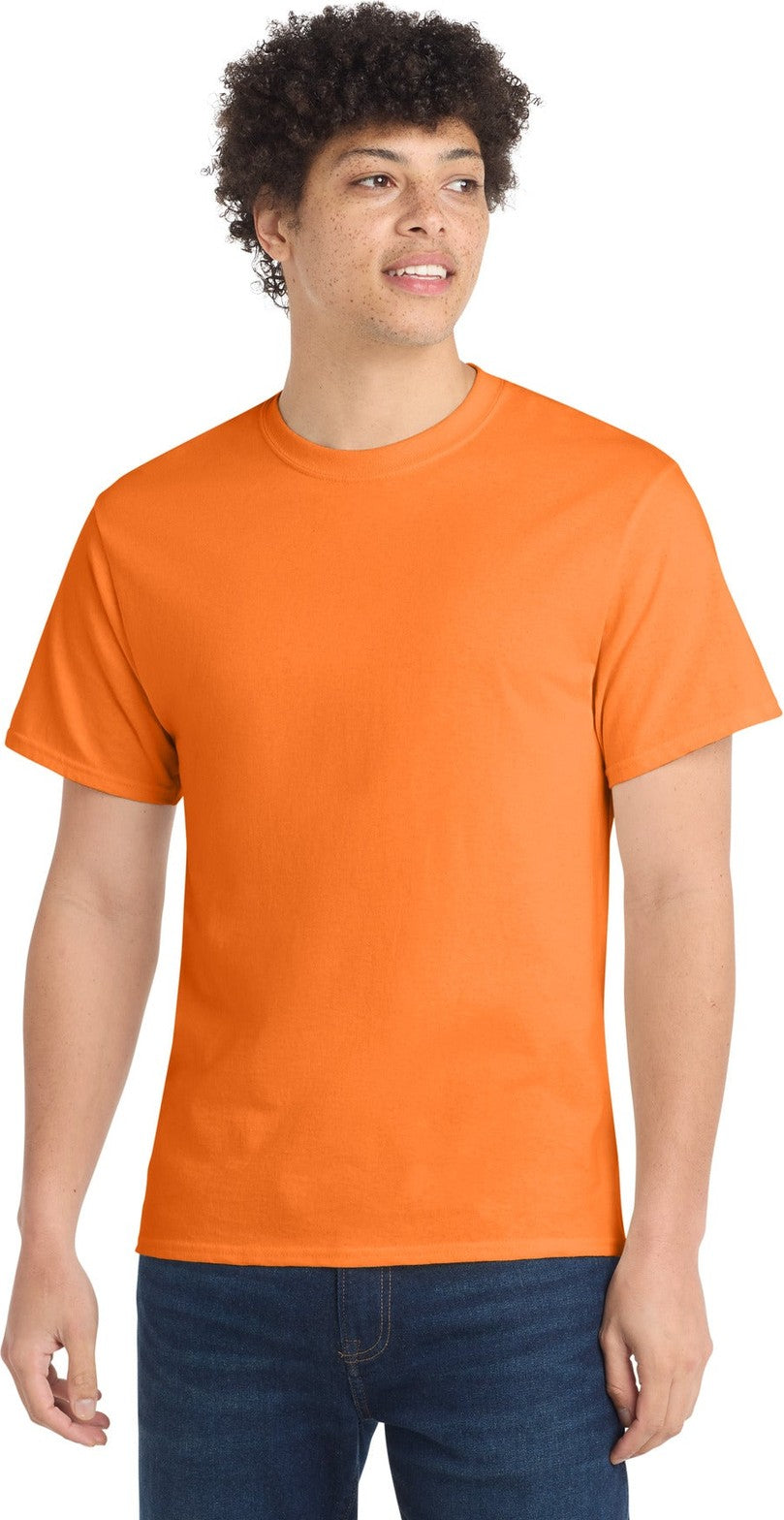 Front View of Neon Orange Port & Co Core Cotton Tee. PC54