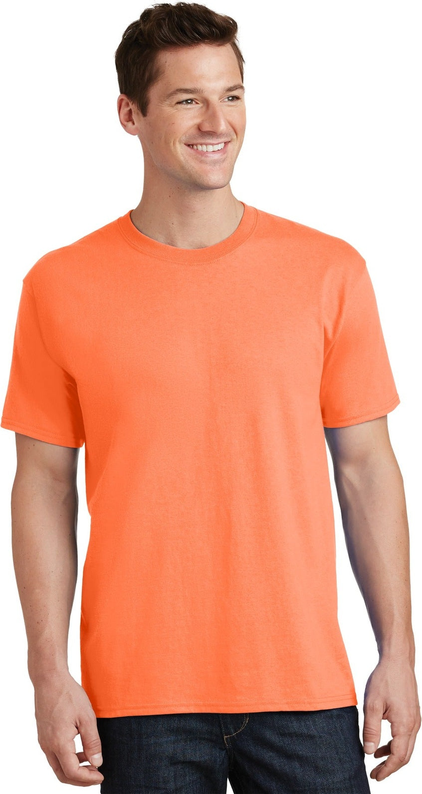Front View of Neon Orange Port & Co Tall Core Cotton Tee PC54T