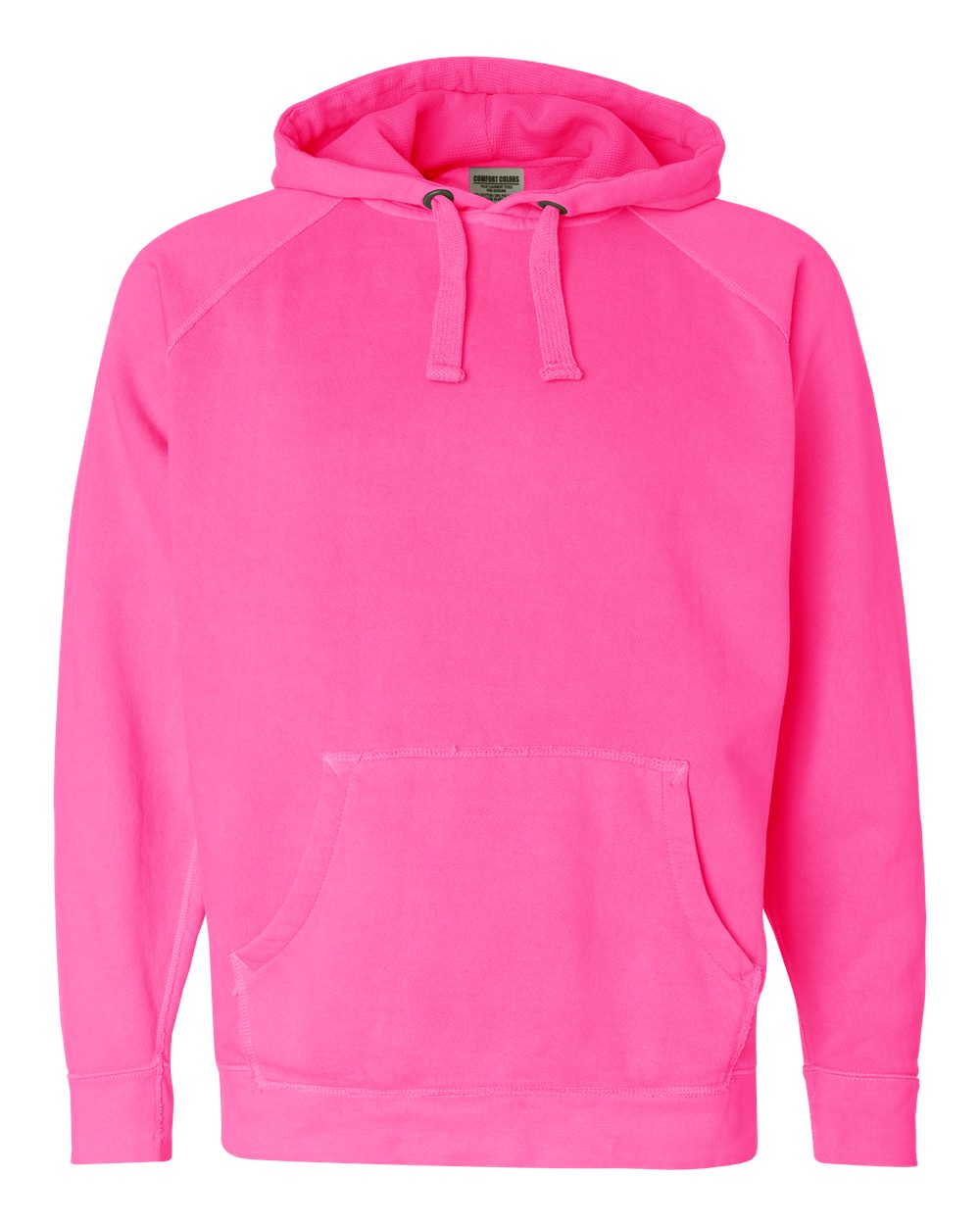 Front View of Neon Pink Garment Dyed Hooded Sweatshirt - 1565
