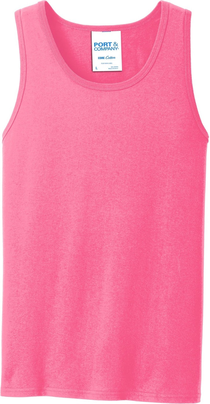 Front View of Neon Pink Port & Co Core Cotton Tank Top. PC54TT