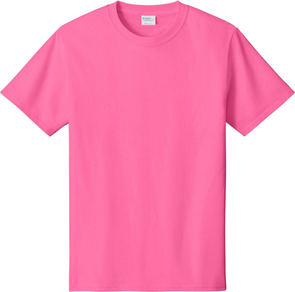 Front View of Neon Pink Port & Co Core Cotton Tee. PC54