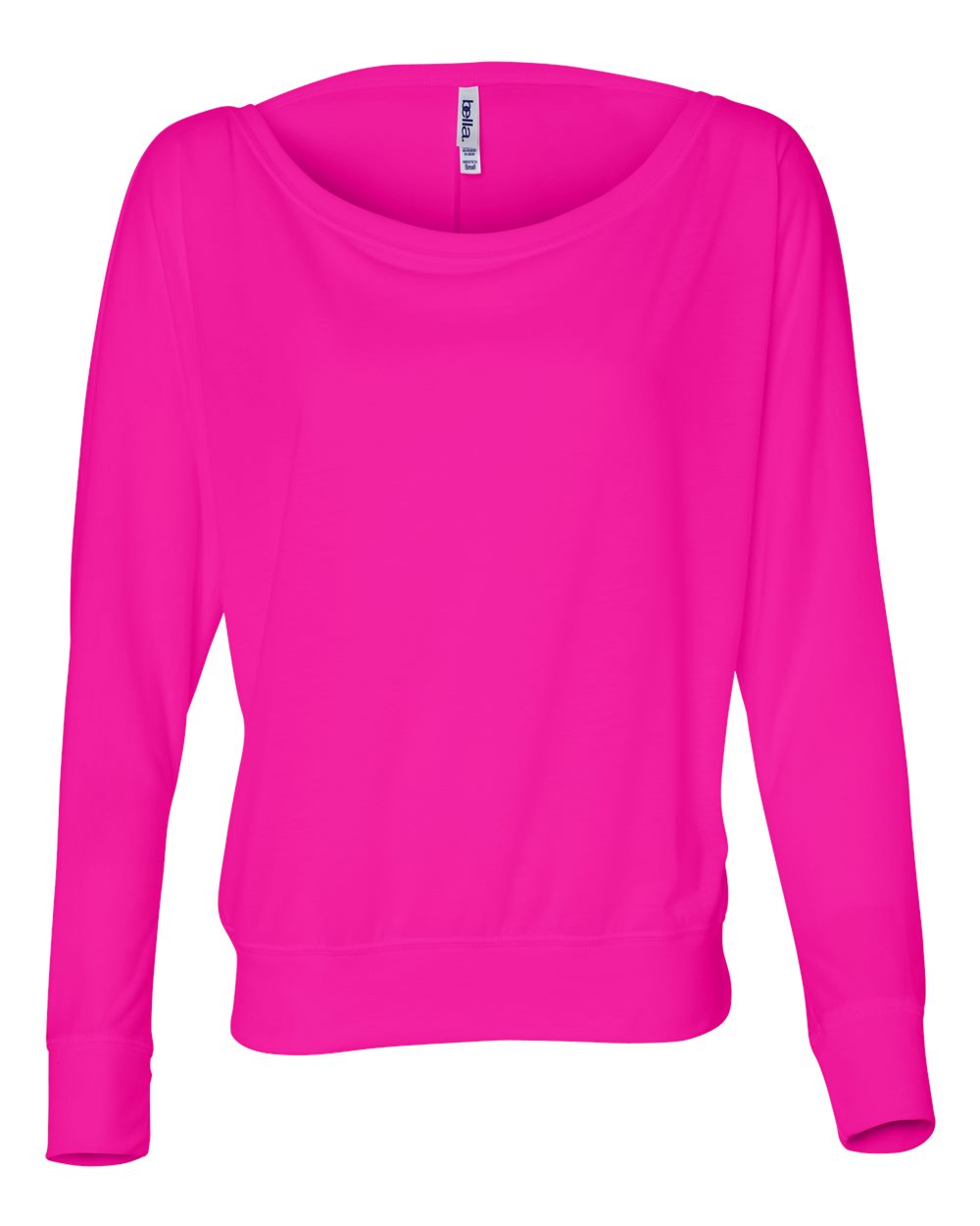 Neon Pink Women’s Flowy Off Shoulder Long Sleeve Tee - 8850