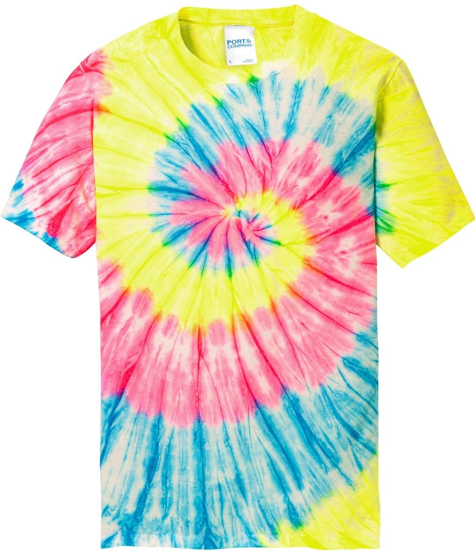 Neon Rainbow Port & Co Tie-Dye Tee. PC147