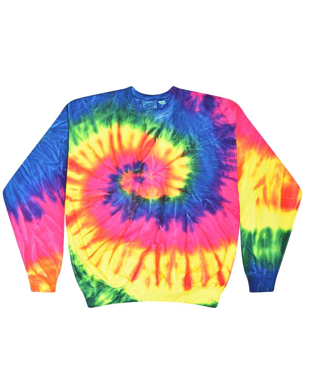 Front View of Neon Rainbow Tie-Dyed Fleece Crewneck Sweatshirt - 8100