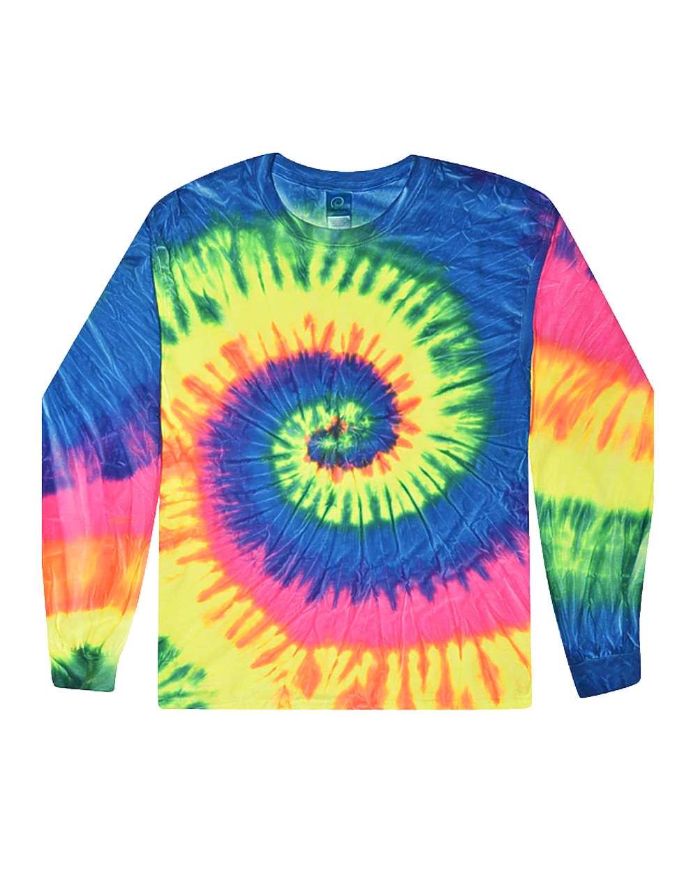Front View of Neon Rainbow Tie-Dyed Long Sleeve T-Shirt - 2000