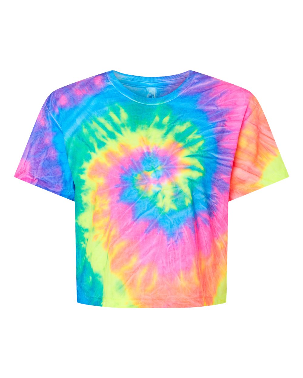 Front View of Neon Rainbow Women's Tie-Dyed Crop T-Shirt - 1050
