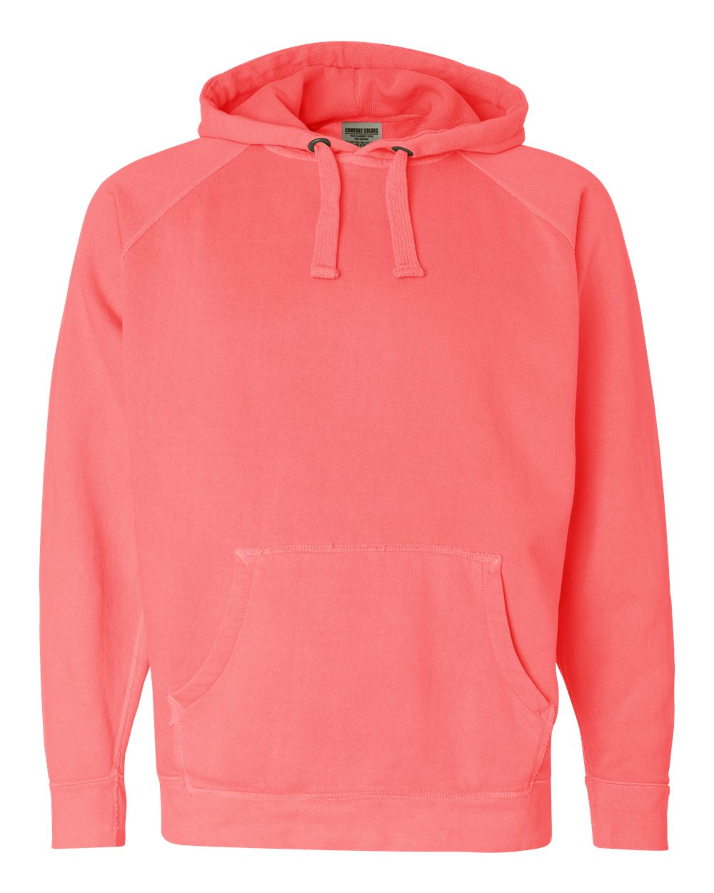 Front View of Neon Red Orange Garment Dyed Hooded Sweatshirt - 1565
