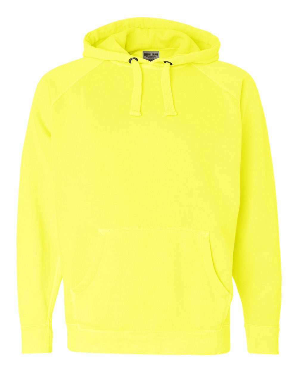 Front View of Neon Yellow Garment Dyed Hooded Sweatshirt - 1565