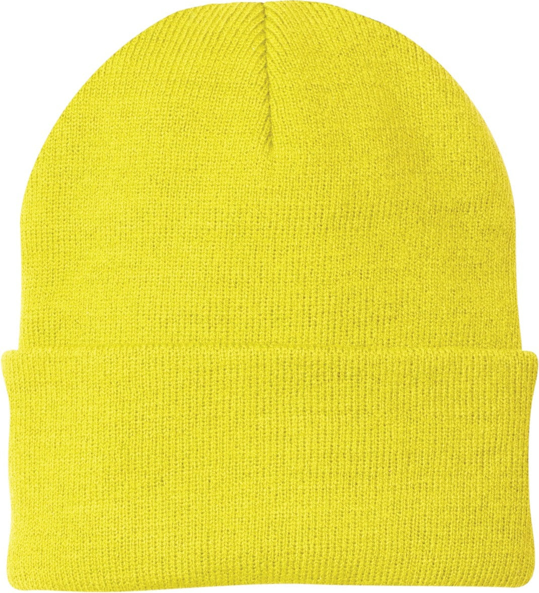 Front View of Neon Yellow Port Authority Knit Cap. CP90