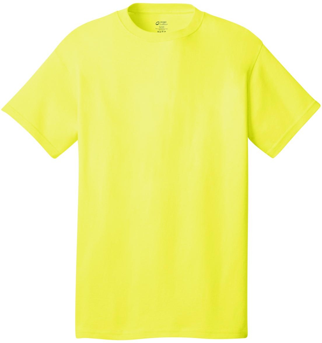 Front View of Neon Yellow Port & Co Core Cotton Tee. PC54