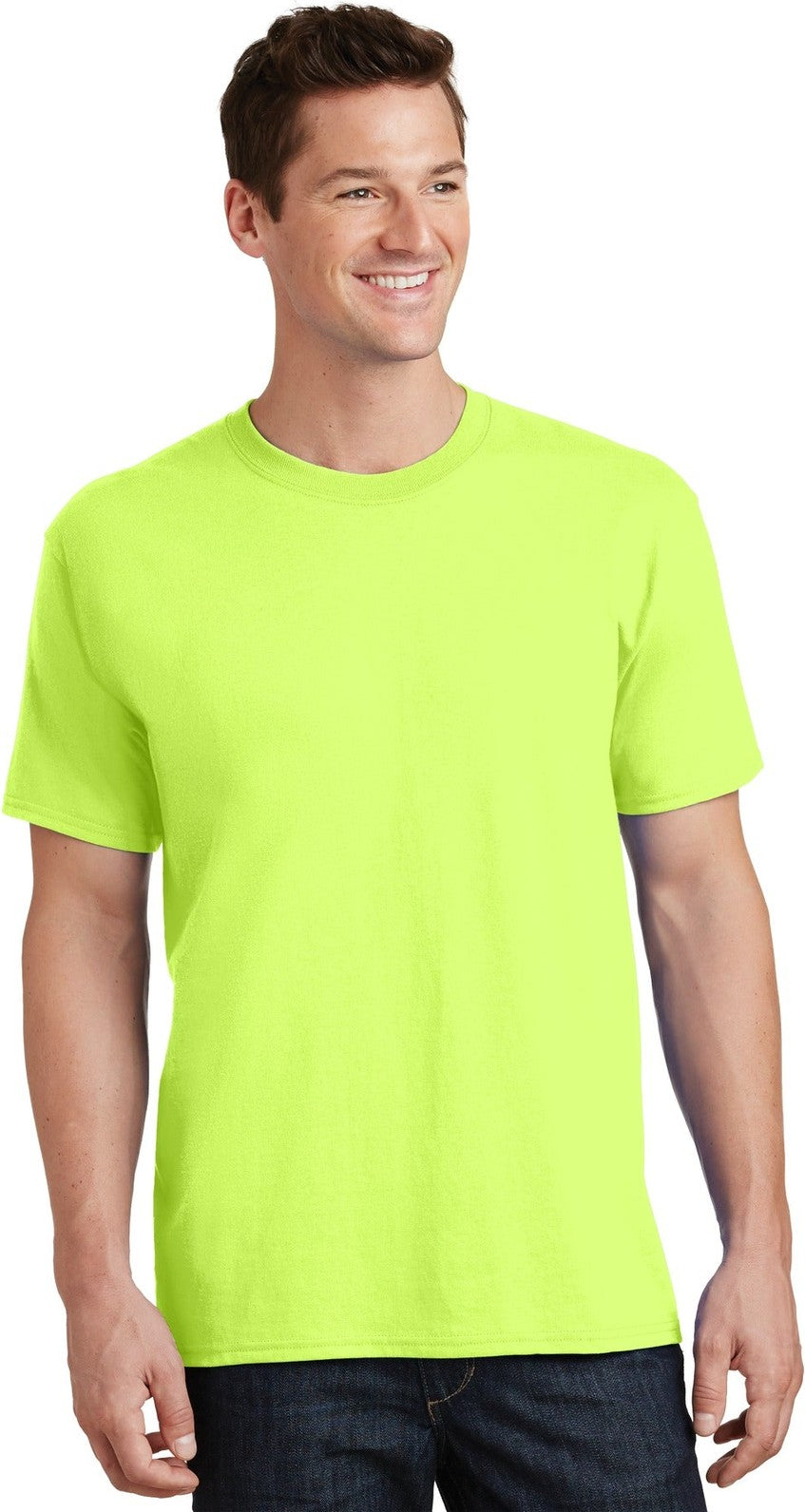 Front View of Neon Yellow Port & Co Tall Core Cotton Tee PC54T