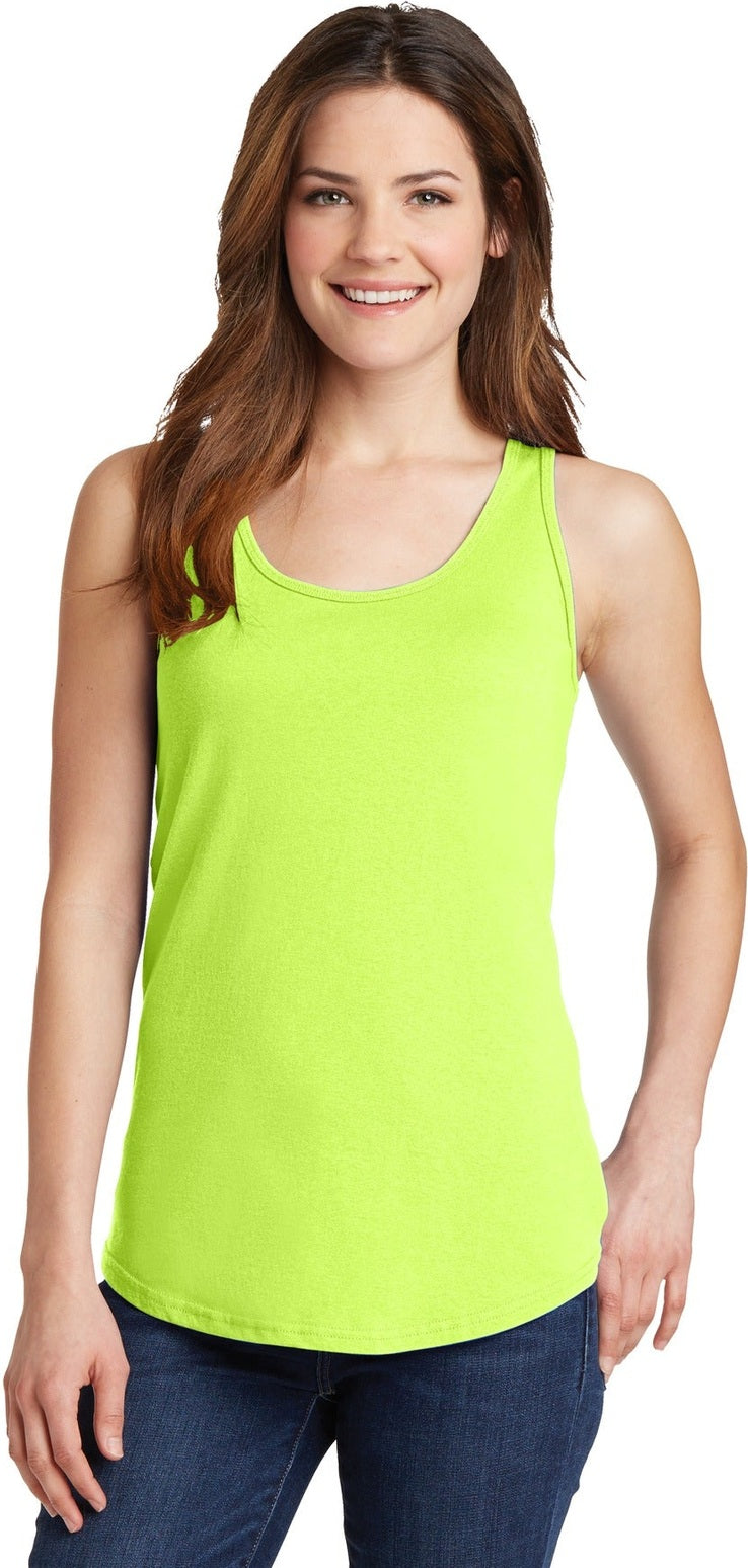 Front View of Neon Yellow Port & Co Women's Core Cotton Tank Top. LPC54TT