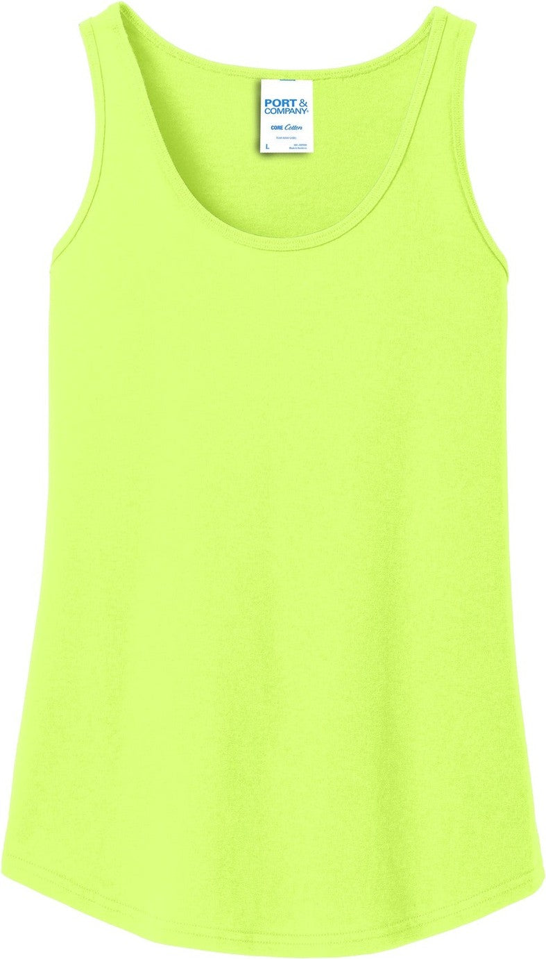 Front View of Neon Yellow Port & Co Women's Core Cotton Tank Top. LPC54TT