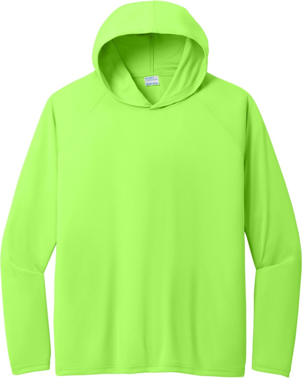 Front View of NeonGreen Port & Co Performance Pullover Hooded Tee PC380H