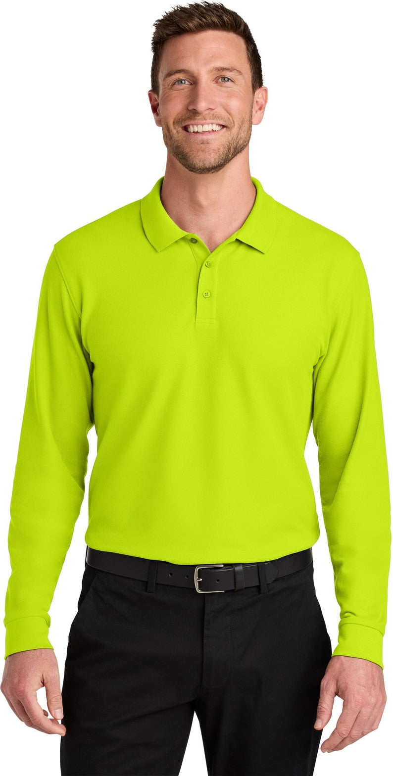 Front View of NeonYellow Port Authority Wearever Signature Pique Long Sleeve Polo K200LS