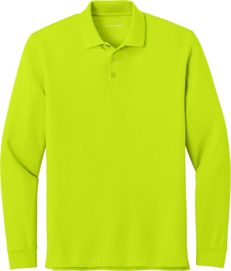 Front View of NeonYellow Port Authority Wearever Signature Pique Long Sleeve Polo K200LS