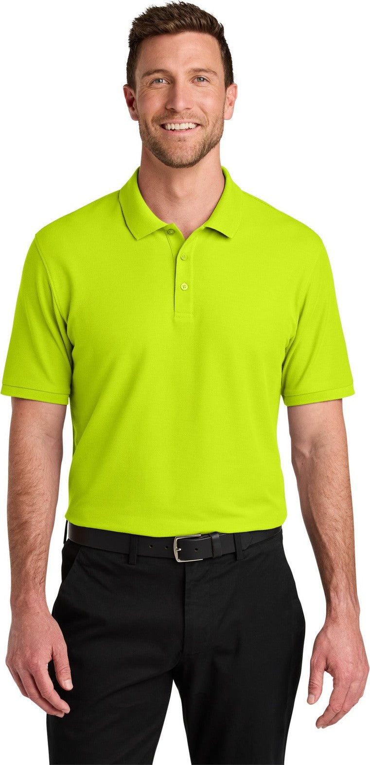 Front View of NeonYellow Port Authority Wearever Signature Pique Polo K200