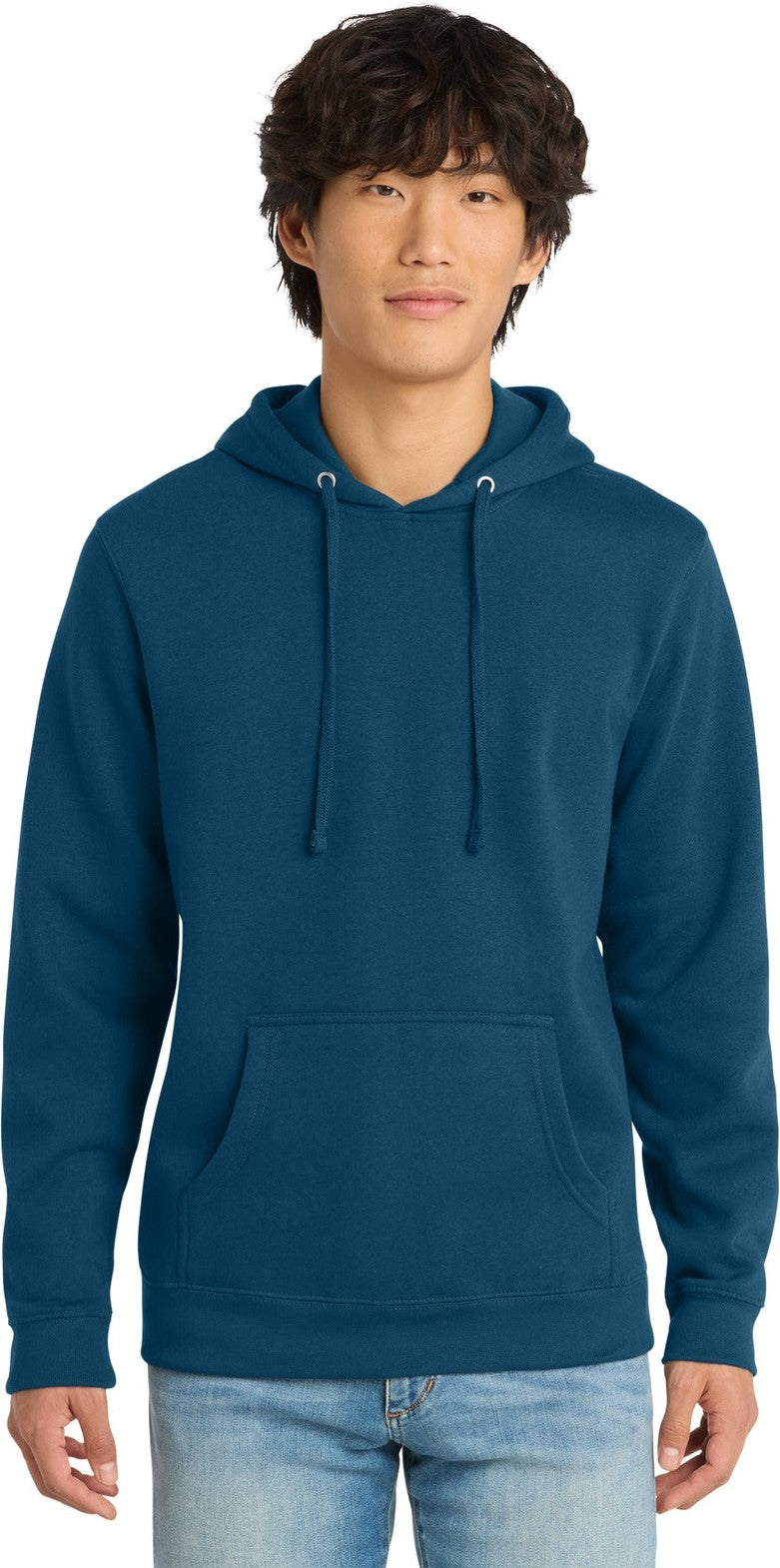 Front View of Neptune Blue District V.I.T. Fleece Hoodie DT6100