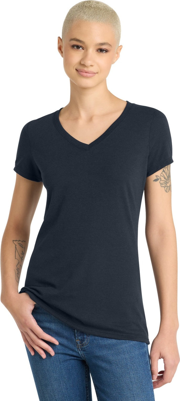 Front View of New Navy District Women's Perfect Tri V-Neck Tee. DM1350L