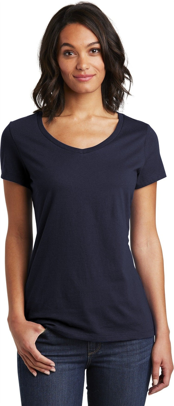 Front View of New Navy District Women's Very Important Tee V-Neck. DT6503