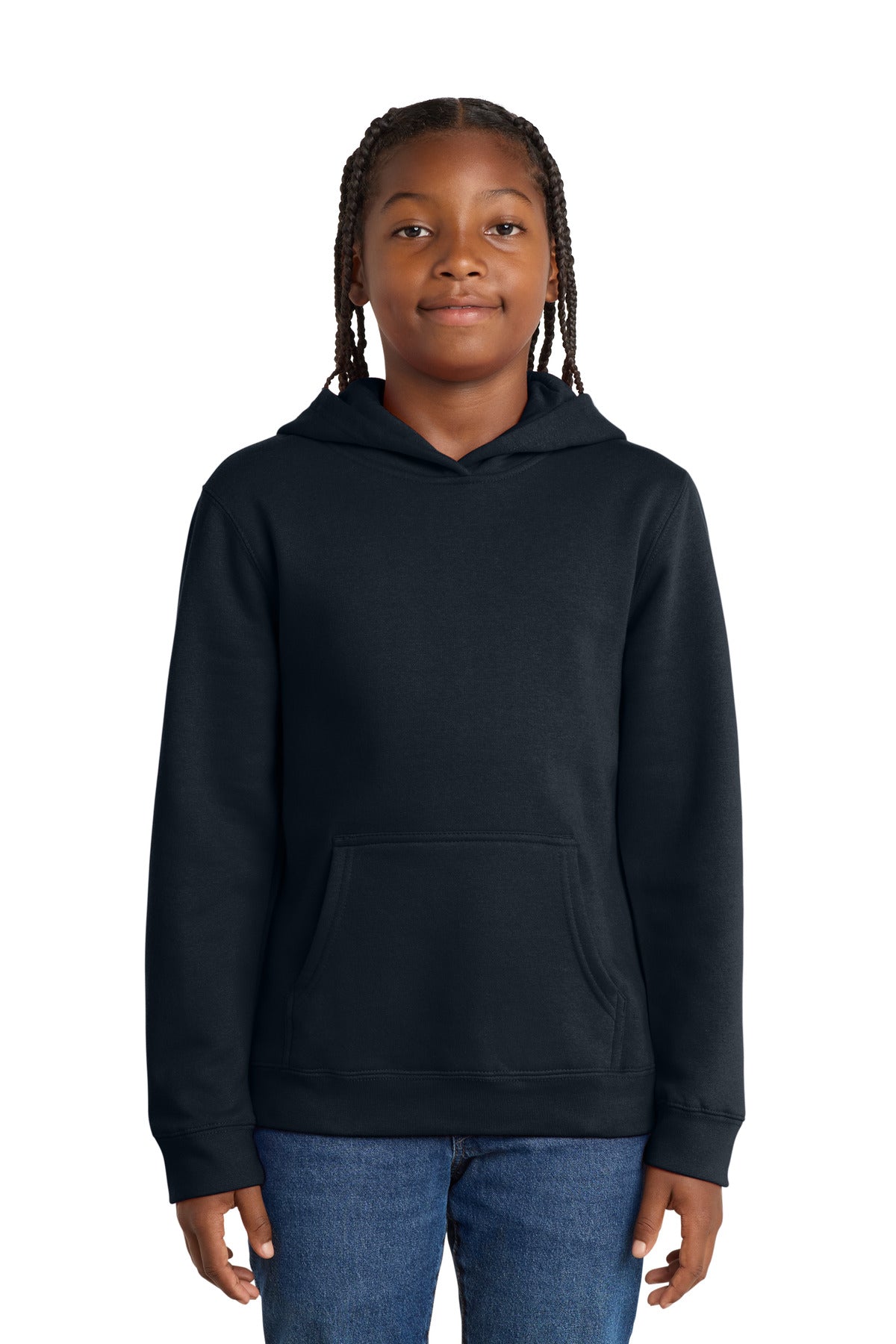 Front View of New Navy District Youth V.I.T. Fleece Hoodie DT6100Y