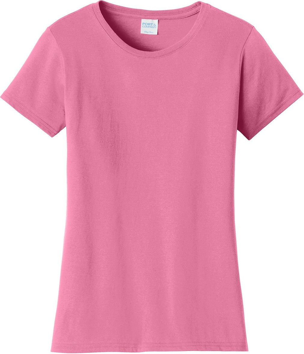 Front View of New Pink Port & Co Women's Fan Favorite Tee. LPC450