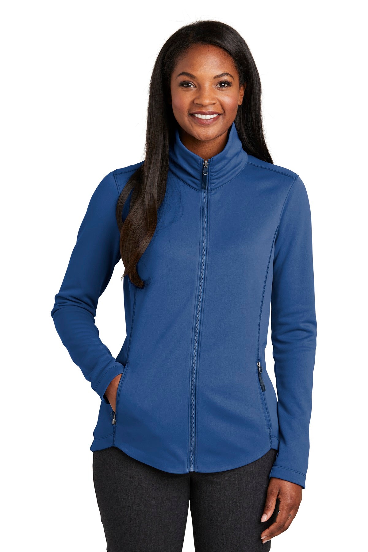 Front View of Night Sky Blue Port Authority Women's Collective Smooth Fleece Jacket. L904