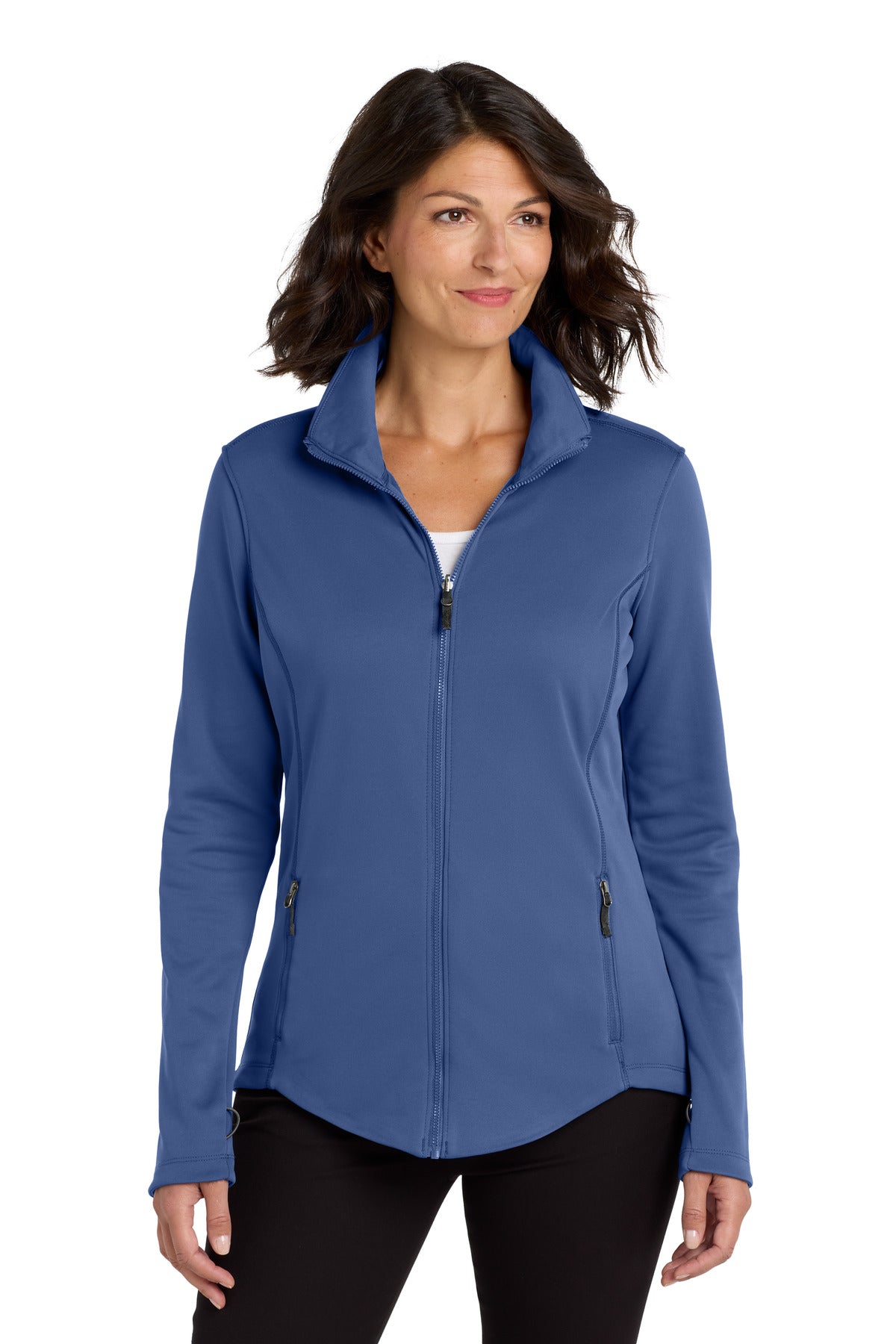 Front View of Night Sky Blue Port Authority Women's Collective Smooth Fleece Jacket. L904