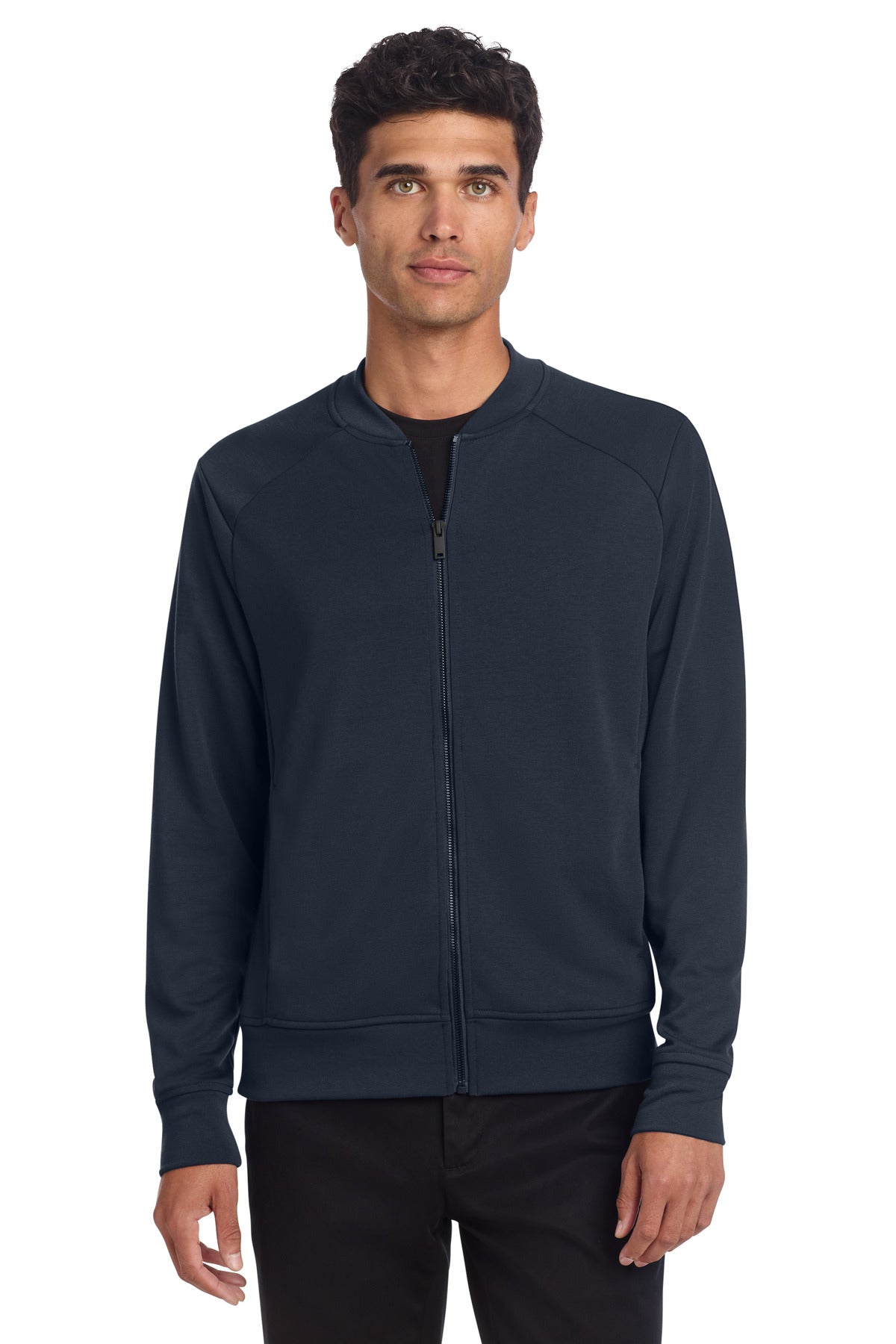 Front View of NightNavy Mercer+Mettle Double-Knit Bomber MM3000