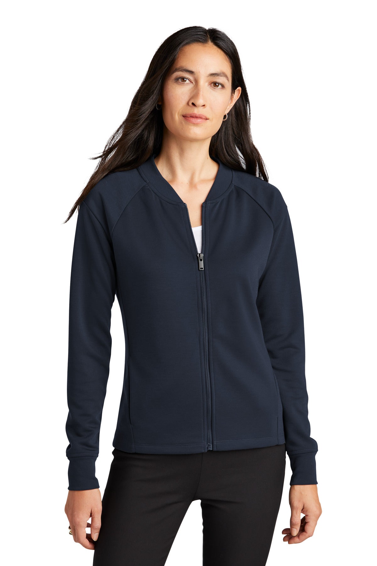 Front View of NightNavy Mercer+Mettle Women's Double-Knit Bomber MM3001