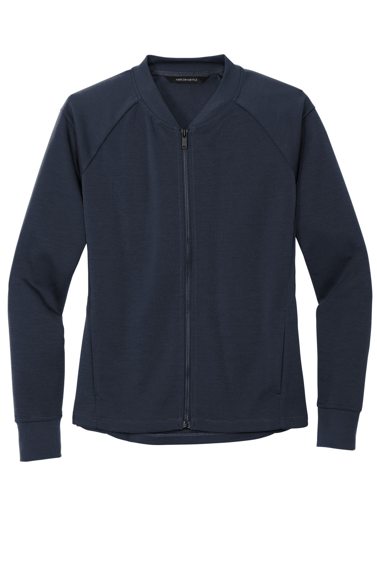Front View of NightNavy Mercer+Mettle Women's Double-Knit Bomber MM3001