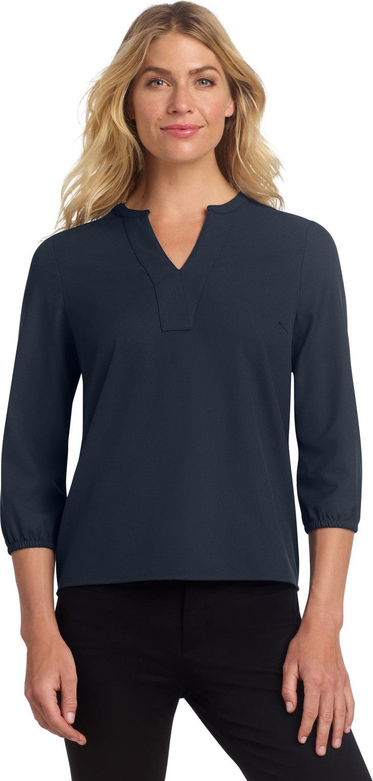 Front View of NightNavy Mercer+Mettle Women's Stretch Crepe 3/4-Sleeve Blouse MM2011