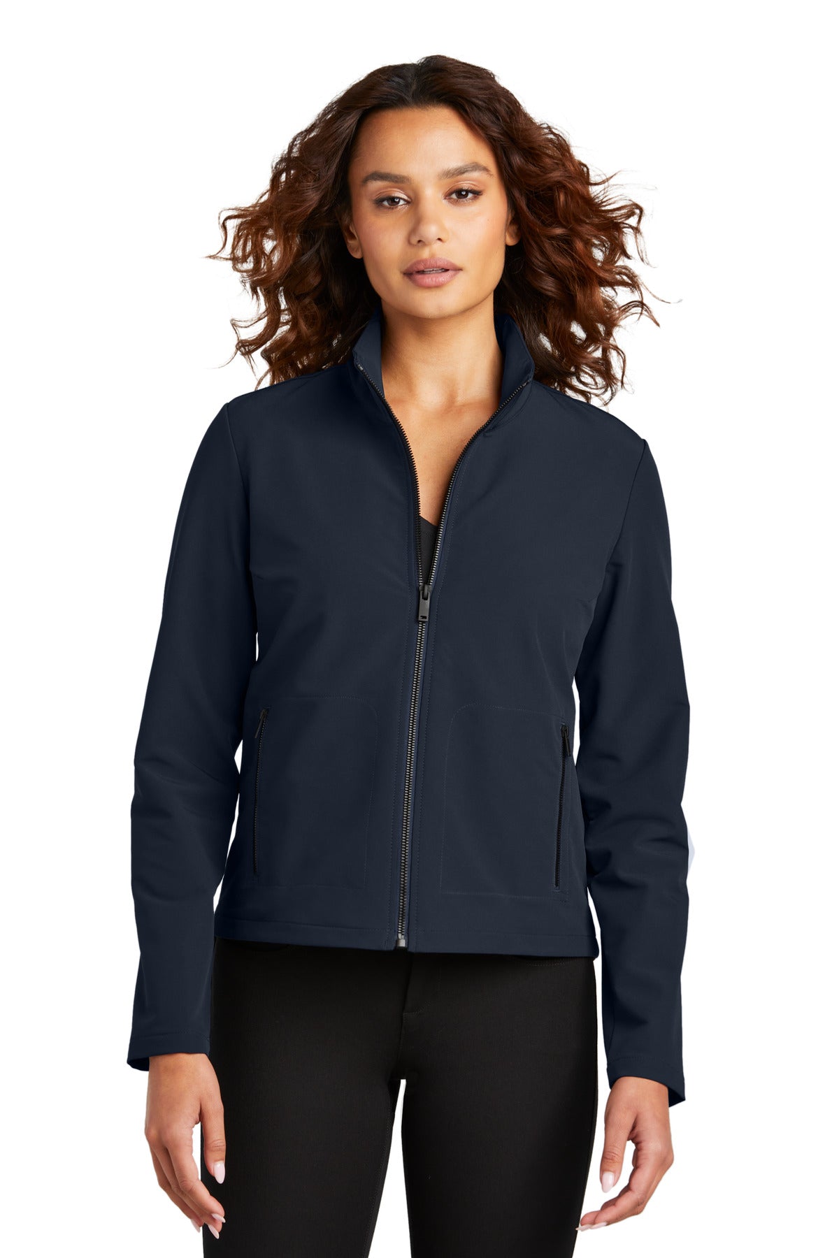 Front View of NightNavy Mercer+Mettle Women's Stretch Soft Shell Jacket MM7103